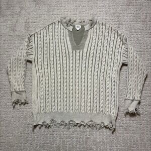BKE Women's Fringe Hem Cable Knit Sweater size M Grey